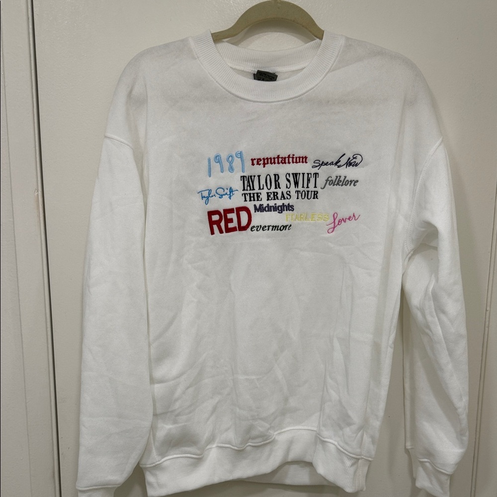 White Taylor Swift Eras Tour Graphic Sweater
